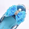 Flickor Summer Sandals Slipper paljett Princesse Children High Heel Party Dress Shoes Leather Slipper For Kids Slides 240412