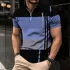 Erkek Zip Polo Gömlek 3D Stripe Baskı Moda Giyim Yaz İşi Günlük T-Shirt Erkek Polo Gömlek Zip Kısa Kollu Sokak Top 240403