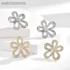 Boucles d'oreilles de créateur originales de la qualité supérieure de qualité supérieure zirconium incrusté cinq boucles d'oreilles de fleur de pétale s Sterling Silver Needle Bijoux avec logo