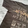 Foto vere camicie marroni stampato High Street Vintage rotonda T-shirt a maniche corte