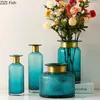 Vases Relief moderne Transparent Vase Vase Ornements de salon Arrangement floral Hydroponic Plant Blue Home Decoration