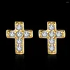 Stud Earrings S925 Sterling Silver Cross Gold Shining Zircon Fine Jewelry Small Classic Party Wedding Anniversary Gift For Women