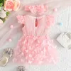 Vestido de vestidos de menina para crianças de 0 a 18 meses de aniversário de manga de borboleta rosa Tulle Princess Formal Dresses ootd para recém-nascido bebê menina d240423