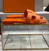 Famous designer sandals women slides oran flat bottom with buckle slipper shoes size 35-42 orange yellow leather solid sliders letter sh07 B4