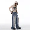 Damesjeans Street Bandage gescheurde vrouwen baggy Amerikaanse stijl Frayed Holes Burr Edge Design wide been vernietigd 90s retro broek broek broek