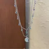 Moon Lady Blue Double Layered for Female Minority Sweet Temperament Versatile Collar Chain Necklace