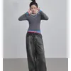 Tonngirls Vintage Patchwork T-shirt Femmes à manches longues Y2K Retro Crop Tops Streetwear Style Korean Tee Tee Tops Skinny Fashion 240408