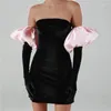 Robes décontractées bkld mode élégant robe noire de bûche d'épaule bodycon mini fête sexy weet manche bouffée vintage avec gants