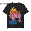 2024 High Street Trendy Short Sleeved Flame Three Headed Beast Cartoon Print Hip-Hop Loose Rund Neck T-shirt