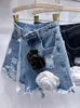 Women's Shorts Denim Contrast Color 3D Flower Distressed Broken Holes Washed Short Pants 2024 Summer Fashion 11XX8981