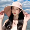 Berets Neck Protection Fisherman's Hat With Shawl Foldable Panama Caps Wide Brim Solid Color Beach Cap Summer