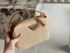 Fashion Women's Straw Woven Small Square Handbag Shoulder Bag Metal Label