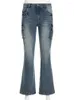 Frauen Jeans Weekeep Pocket Patchwork Skinny Women Low Rise Casual Blue Denim Frachthose Vintage Streetwear Flared Y2K