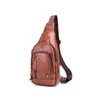 100% Cowhide Leather Casual Fashion Crossbody Chest Bag Mens Leather Bag USB Laddning Travel Axel Dagspack Male 240407
