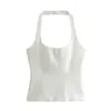 Traf Pink blanc Halter Top femelle hors épaule Crops Crops Femme Sans manche sans manche Sexy femme