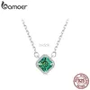 Pendant Necklaces BAMOER Square Green Moissanite 925 Sterling Silver Pendant Necklace 18K White Gold Plated VVS1 Lab Diamond Necklace for Women 240419
