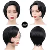 Mänskliga lockiga peruker Elf Headpiece Wig Short Front Spets Wig Pixie Cut Wigs