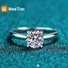 Wedding Rings Neetim 2ct Moissanite verlovingsring voor vrouwen S925 Sterling Silver met goud vergulde lab diamantbelofte trouwband sieraden 240419