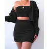Two Piece Dress Women Knitted 3 Pieces Sets Long Sleeve Cardigan Sweater Strapless Crop Top High Waist Bodycon Skirt Drop Delivery App Otyuo