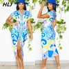 Vestidos de festa hlj moda retro padrão impressão profunda v vestido fino mulheres mulheres manga curta fenda média feminina feminina vintage bodycon férias roupas de férias