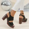 Slippers Women's Block Heeled Sandals Square Open Toe Ankle Buckle Strap Pumps Fashion Heels