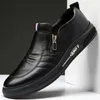 Casual Shoes skóra dla mężczyzn Trend Mokorki marki jesienne zamek błyskawiczny Flat Man's Sneakes Busines