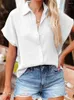 Blouses pour femmes 2024 Summer Stand Up Neck Cou Short Shirt Fashion Versatile Cardigan Single Breasted 3/4 Sleeve Top