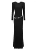 Casual Dresses Sexy O Neck Backless Diamond Chain Belt Maix Dress Women Black Long Sleeve Crystal Sashes Design Bodycon Celebrity Evening