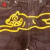 Мужские шорты Y2K Строп -одежда джинсовые шорты для мужчин для мужчин повседневная модная эстетика Печать Печать Свободная спортивная готическая джинсовая шорты T240419