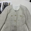 Casual Dresses 2024 Women's Fashion Long-sleeved Crew Neck Gold Buckle Tweed Fishtail Dress 1120