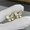 Women Top Grade VanCelfe Oryginalne projektanty kolczyki Białe Fritillaria Butterfly Kolczyki dla kobiet Sterling Srebrne K Rose Gold High Biżuteria z logo