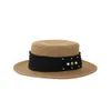 French Socialite Style Flat Top 2024 New Elegant Summer Pearl Grass Sun Protection Hat For Children