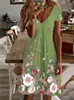 Spring And Summer Large Size Womens V Neck Floral Print Dress