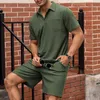 Men's Shorts Casual Pocket Short Sleeve Polo Shirt And Shorts Men Two Piece Sets Summer Fashion Solid Color Slim Outfits Mens Leisure Suits 240419 240419