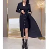 Casual Kleider Mode für Frauen Herbst Winter Langarm Doppelbrustanzugskleid mit Schürze Büro Damen Kleidung Y4792