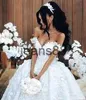 African Customized Wedding Dresses with Detachable Train Lace Appliques Off The Shoulder Wedding Gowns Sweep Train Arabic Bridal Dress