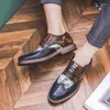 Casual Shoes Men's Brogues Man Dress Shoe Leather Wingtip Mixed Color Office Wedding Oxford A151
