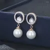 Bolzenohrringe Bravekiss rund elegante Dangle Pearl weißer Strassstropfen für Frauen Luxus Mode Schmuck Oorbellen Hangers UE0844