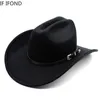 Vintage Western Cowboyhut für Herren Gentleman Lady Jazz Cowgirl mit Lederweitkrümmung Cloche Church Sombrero Hombre Caps 240415