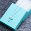 Luxury Tiffenny Designer Brand Pendant Necklaces High version Tijia Full Diamond Cross S925 Sterling Silver Necklace Couple Neutral Trendy Street Collar C