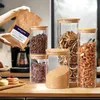 Storage Bottles Clear Glass Food Jar 4-piece Set With Bamboo Lid For Kitchen Pasta Flour Nuts Coffee And Sugar Pantry