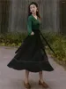 Рабочие платья Sweetxue Женская 2-часовая набор темперамент зеленый топ с длинными рукавами