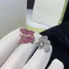 High-end Luxury Ring Fanjia Butterfly Necklace 925 Sterling Silver Plated 18K Gold Diamond Set Double Pink Ring Earrings