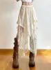 Летняя кружевная асимметричная юбка Fairycore Women Vintage Y2K Boho Эстетическая мода высокая талия средняя юбка Леди Праздничные наряды 240419