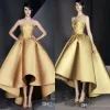 Ashi Studio Elegant Evening Dresses 2024 Gold Strapless Hi Lo Prom Gowns Lace Appliques Special Occasion Dress Vestidos