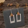 Dangle Earrings Silver Color Polished Metallic Square Drops Minimalist Cutout Meteallic Leather Connector