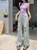 Frauen Jeans schwere Arbeit Blume Stickerei zerrissene weibliche Sommer mit hoher taillierter dünnes Design geradees Weitbeinhose großer Größe 2024