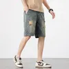 Summer Mens Vintage Denim Shorts Ripped Holes Baggy Straight Casual Short Jeans Fashion Corée Hip Hop Streetwear 240416