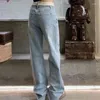 Markendesignerin für Frauen Jeans 2024 Herbst Revers Stickelbuchstaben Vintage Wäsche hohe Taille dünnes weites Bein
