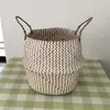 Foldbar handgjord sjömass Flower Pot Storage Rotting Korg Rattan Straw Home Garden Wave Pattern Planterare Tvättkorg 240410